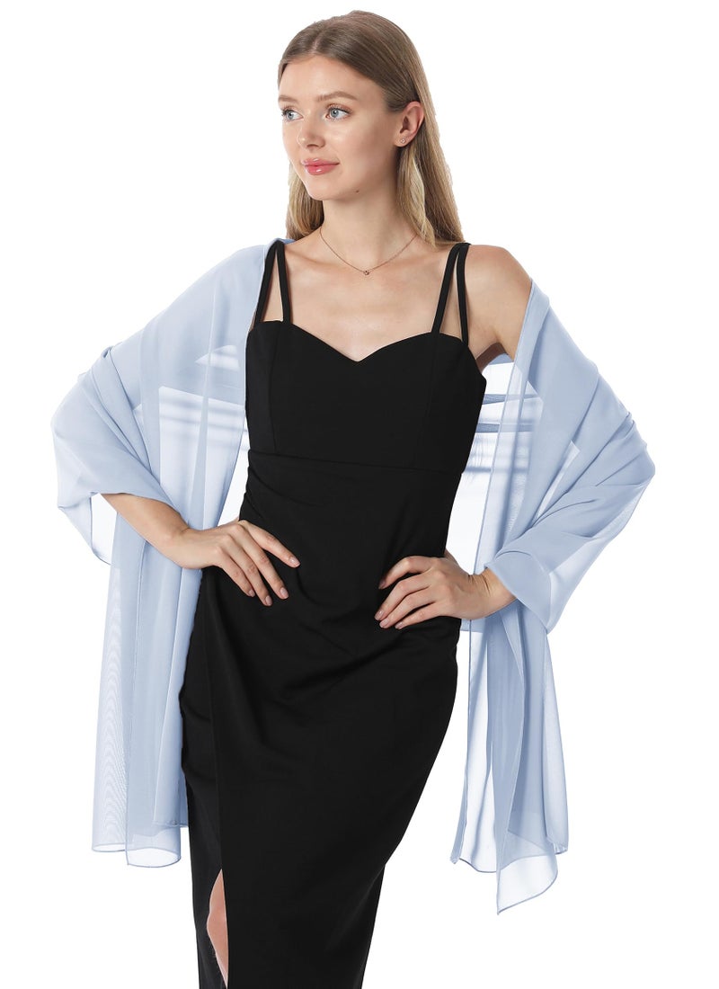 Hotshawl Chiffon Shawls and Wraps for Evening Dresses Women Elegant Soft Scarf Bridal Scarve Wedding Stole (Light Blue, One Size) - Image 3